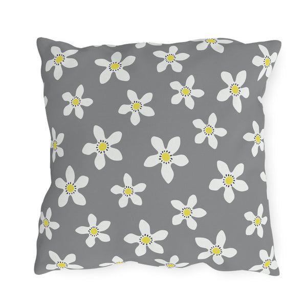 Daisy on Gray - Outdoor Throw Pillow