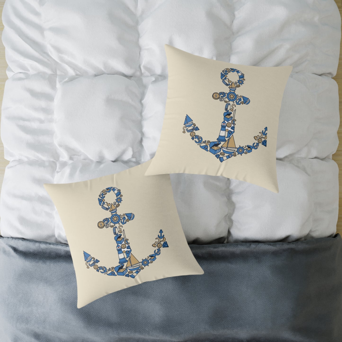 Nautical Anchor - Indoor Coastal Decor Throw Pillow
