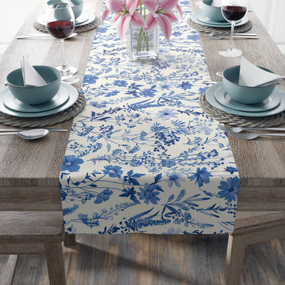 Blue Floral Toile Table Runner