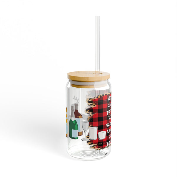 Funny Reindeer 16oz Glass, Reindeer Can Glass, Christmas Gift Cup, Glass Jar with Lid and Straw, 16oz Glass Cup, Libbey Cup