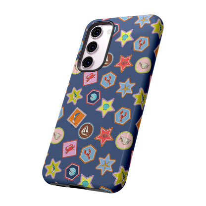Lobsters Sailboats and Seashells on Navy Blue Phone Case