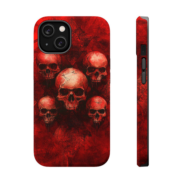 Red Skulls iPhone Case, Magnetic Tough Case for iPhone, Skulls On Blood Red Background Magnetic Phone Case, iPhone 15, iPhone 14, iPhone 13