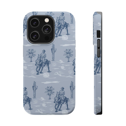 iPhone Case - Blue Cowboy and Cactus Western Themed MagSafe Tough Case