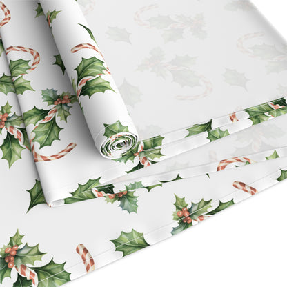 Christmas Table Runner Featuring Holly & Candy Canes