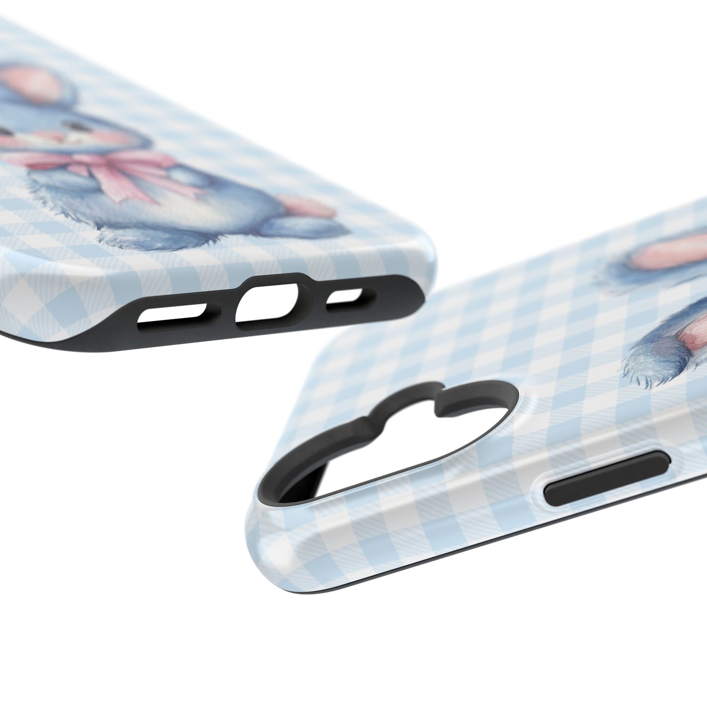 Cute Bunny on Blue Plaid MagSafe iPhone Case