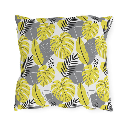 Outdoor Pillow - Yellow and Gray Tropical Leaf Throw Pillow