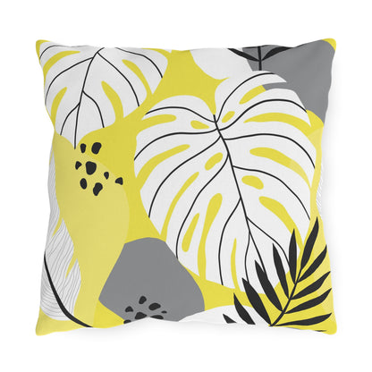 Yellow and White Palm Leaf Flora - Outdoor Throw Pillow
