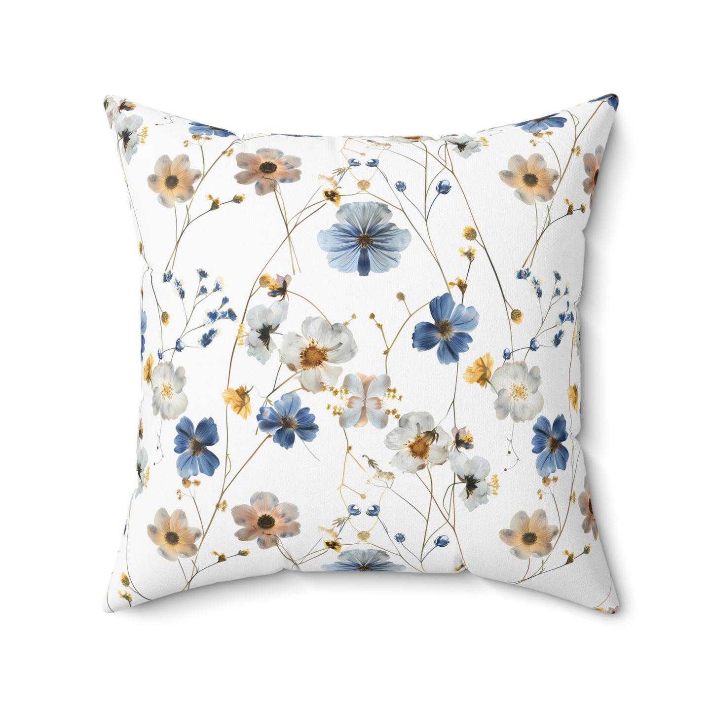 Boho Blue and Yellow Floral - Indoor Throw Pillow