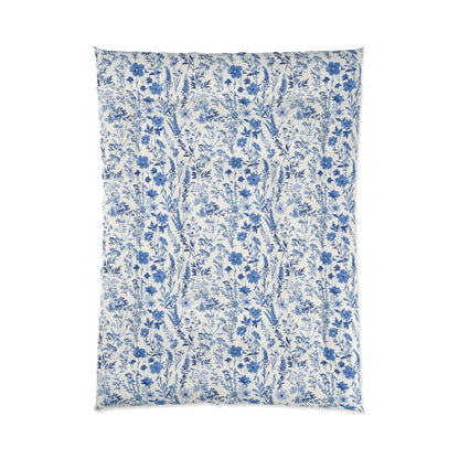 Blue Toile Floral Comforter - Cozy Bedding for Modern Bedrooms, Flower Pattern Bedspread, Spring Decor, Gift for Her
