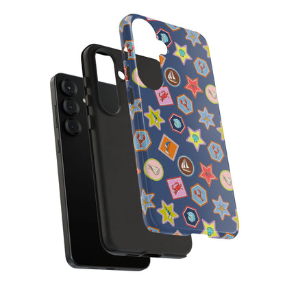 Lobsters Sailboats and Seashells on Navy Blue Phone Case