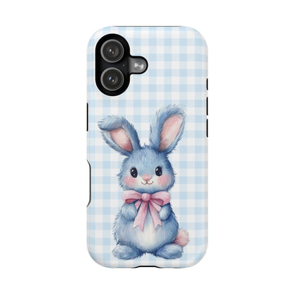 Cute Bunny on Blue Plaid MagSafe iPhone Case