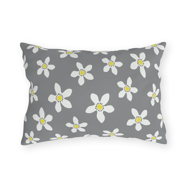 Daisy on Gray - Outdoor Throw Pillow