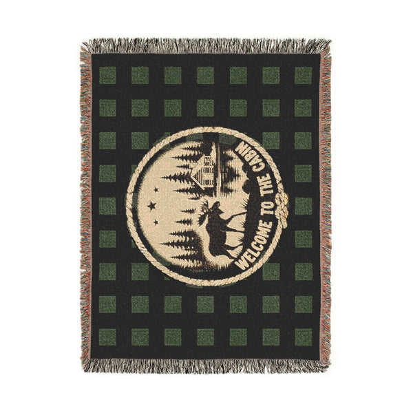 Welcome to the Cabin Woven Blanket | Moose, Log Cabin & Lake Buffalo Plaid Throw | Rustic Lodge Decor | Fall & Winter Gift