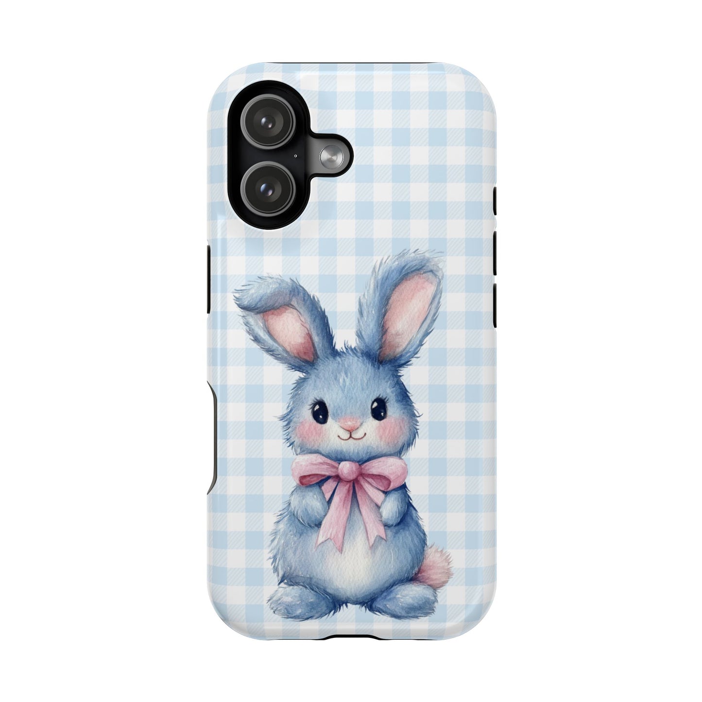 Cute Bunny on Blue Plaid MagSafe iPhone Case