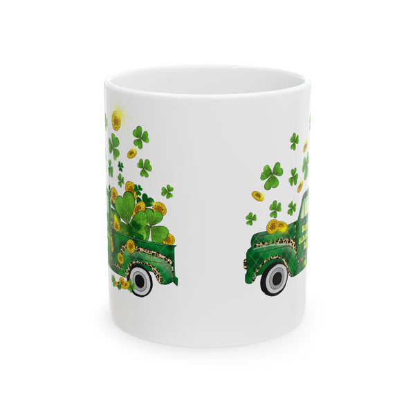 St Patricks Day Pick Up Truck with Shamrocks 11oz Ceramic Mug