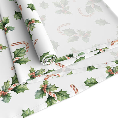 Christmas Table Runner Featuring Holly & Candy Canes