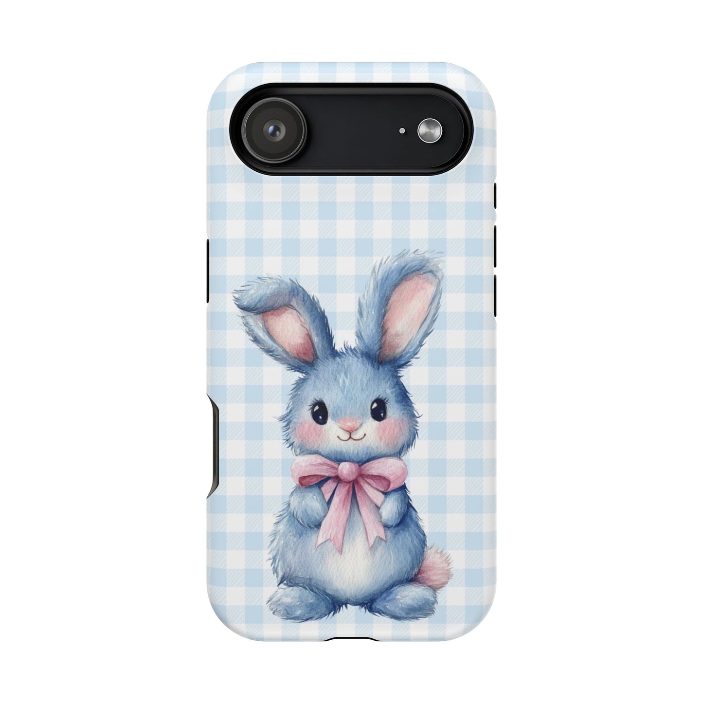 Cute Bunny on Blue Plaid MagSafe iPhone Case