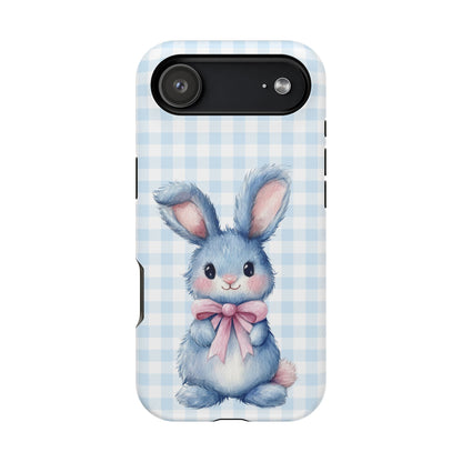 Cute Bunny on Blue Plaid MagSafe iPhone Case