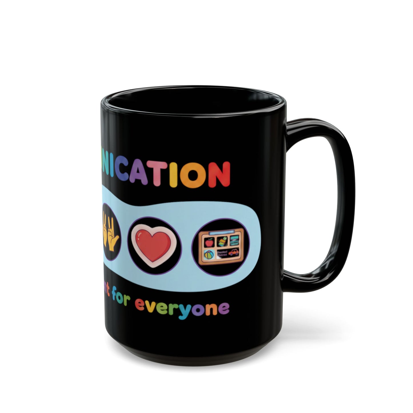 Neurodiversity Communication Mug - 11oz Black Ceramic - Inclusive AAC & ASL Art