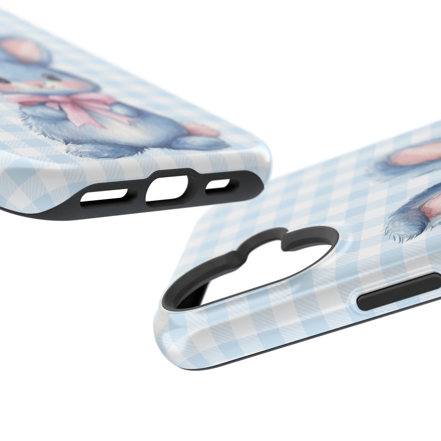 Cute Bunny on Blue Plaid MagSafe iPhone Case