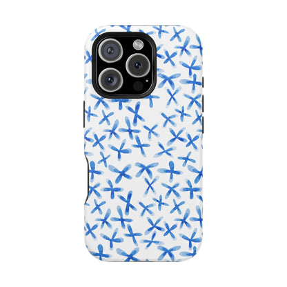 Blue Floral MagSafe iPhone Case — Magnetic Impact-Resistant