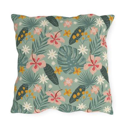 Palm Leaf & Hibiscus - Outdoor Throw Pillow