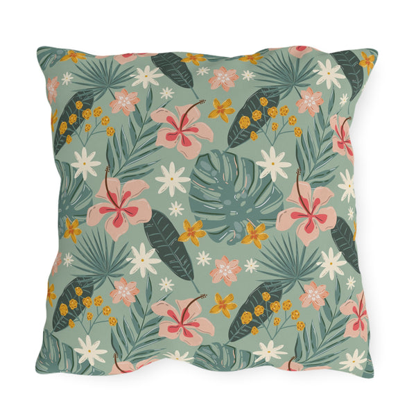 Palm Leaf & Hibiscus - Outdoor Throw Pillow