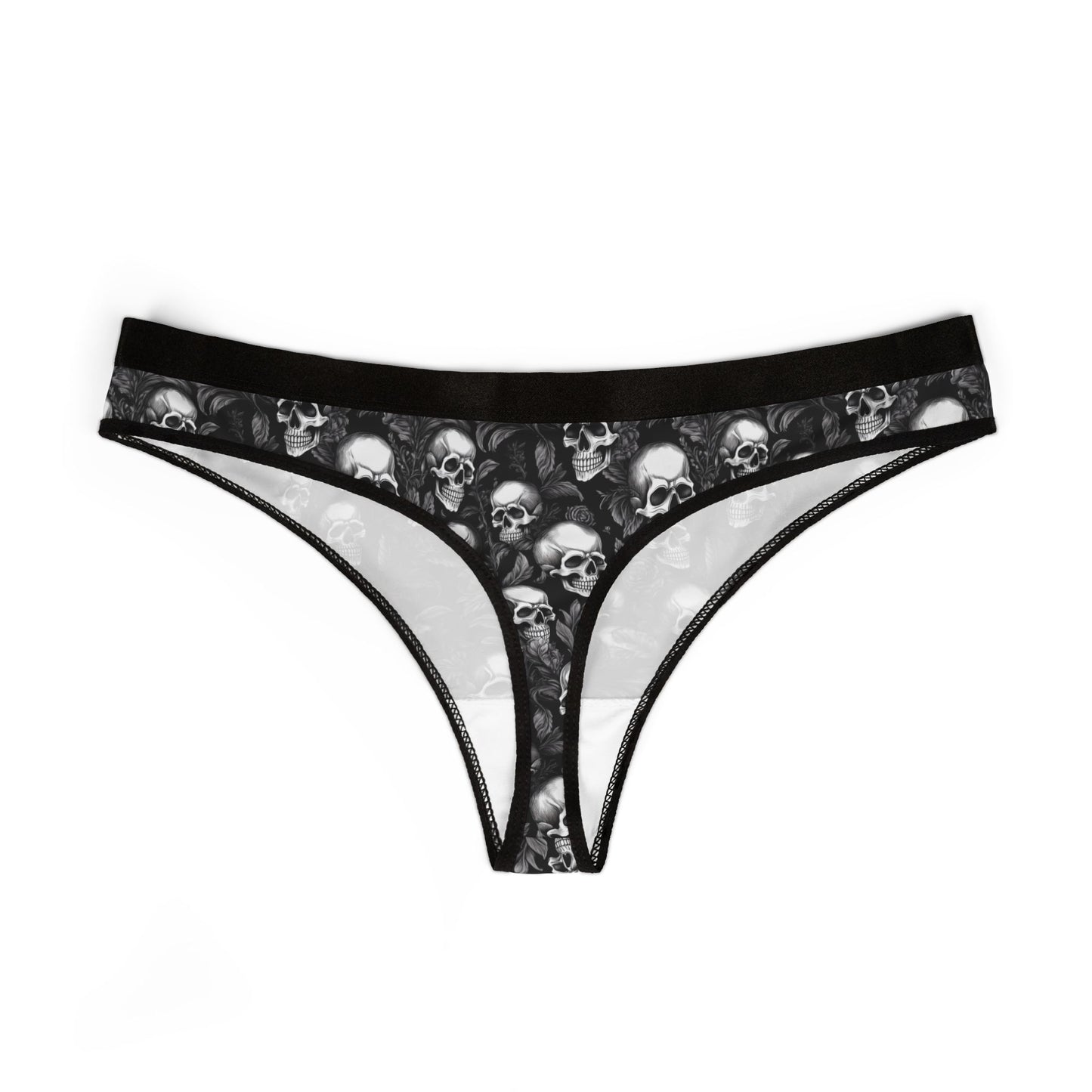 Gothic Skull and Floral Print Thong