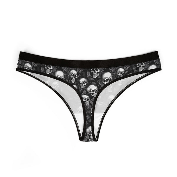 Gothic Skull and Floral Print Thong
