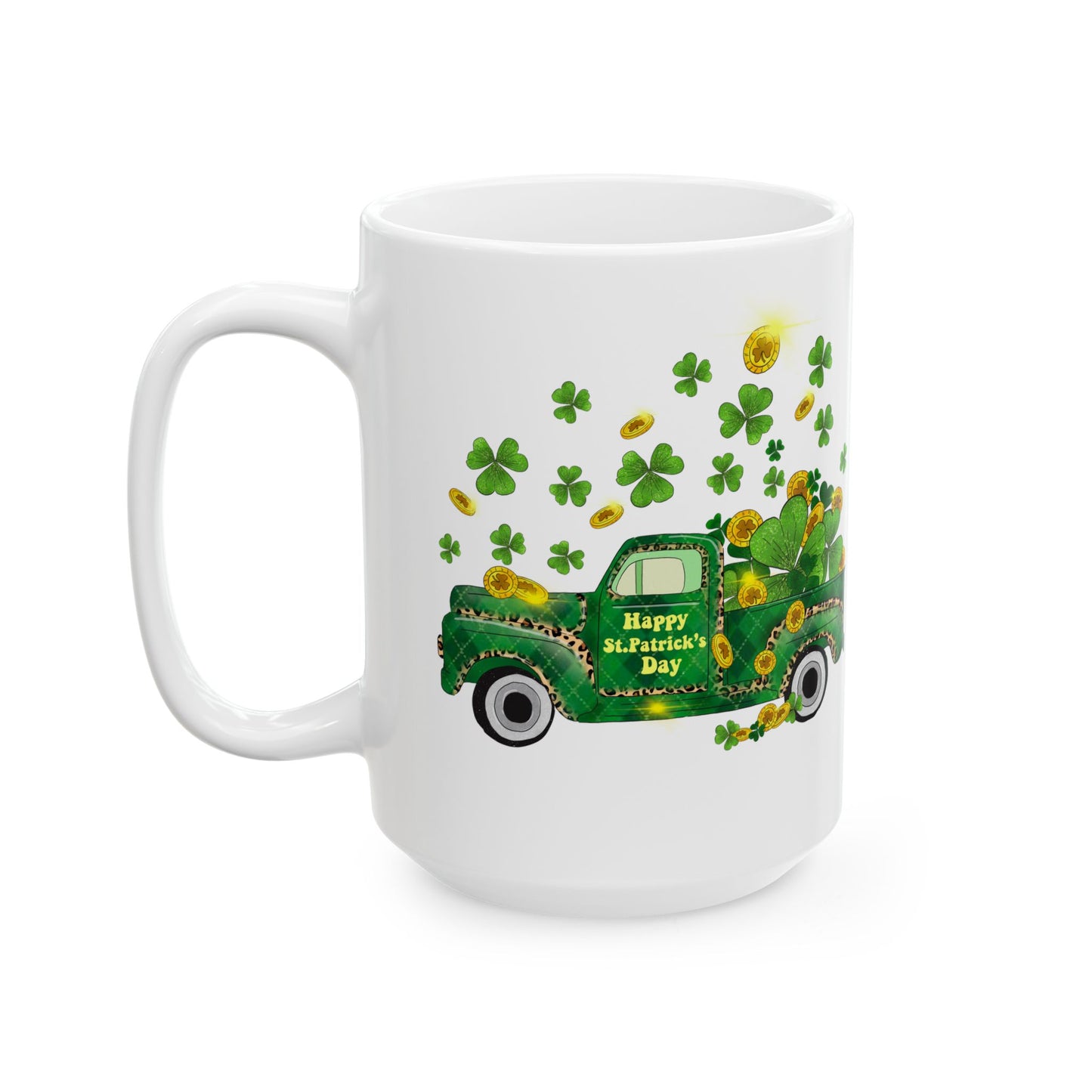 Pick Up Truck with Shamrocks | St. Patrick's Day Pot of Gold Coffee Mug | 11oz 15oz