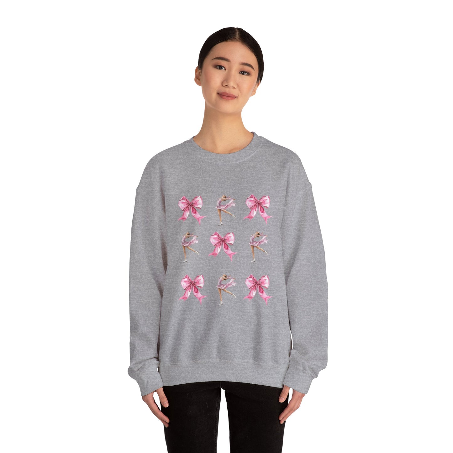 Coquette Bow & Figure Skating Crewneck Sweatshirt | Soft Fleece Balletcore Aesthetic Pullover