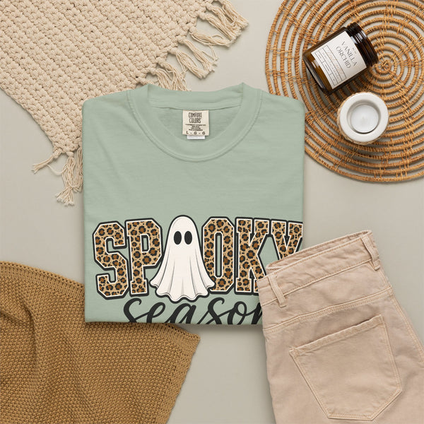 Spooky Season Leopard Print Ghost Halloween Graphic T-Shirt