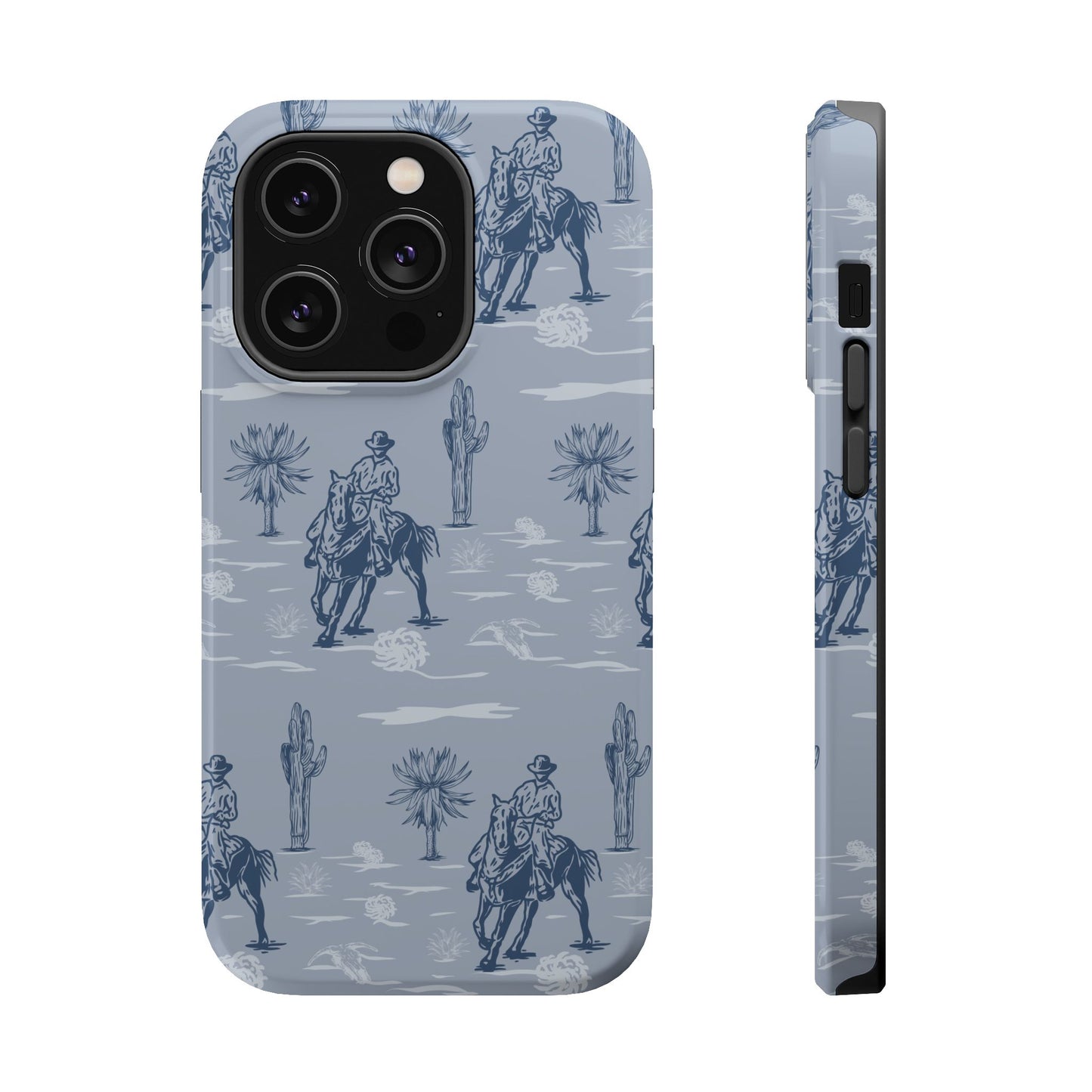 iPhone Case - Blue Cowboy and Cactus Western Themed MagSafe Tough Case