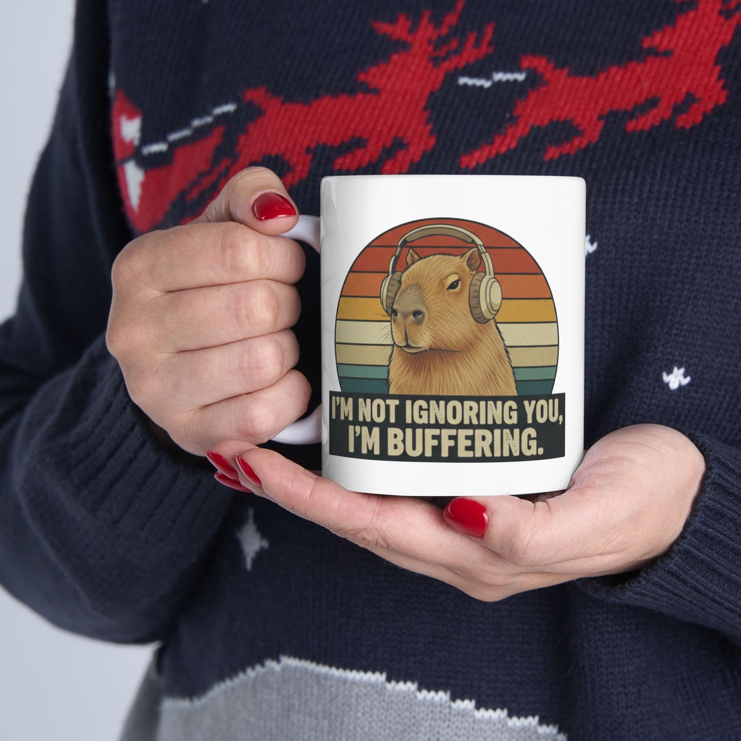 Capybara Buffering Ironic Mug | Funny Unhinged Animal Retro Gift 11oz & 15oz