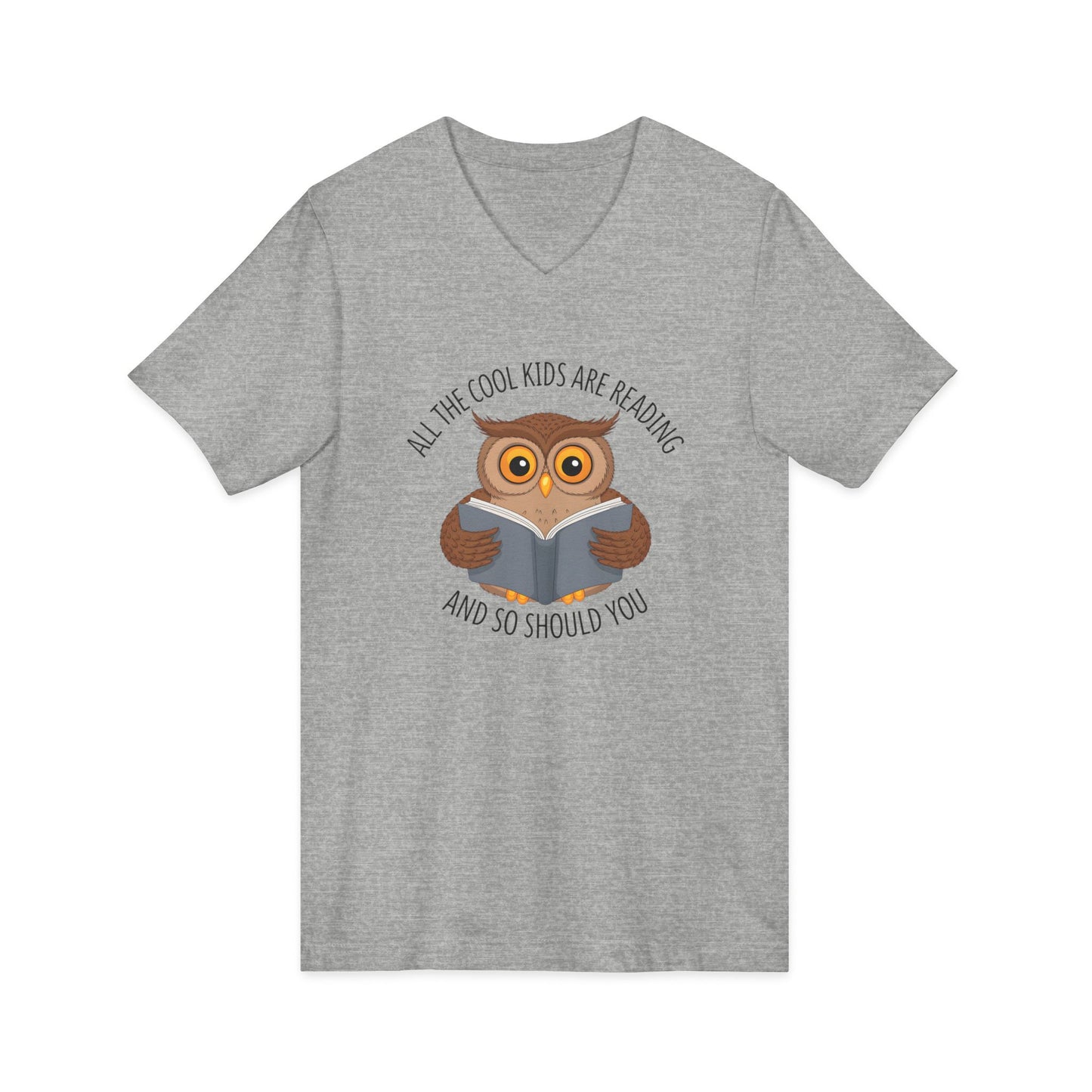 All The Cool Kids Are Reading V-Neck T-Shirt | Cute Owl Book Lover Graphic Tee