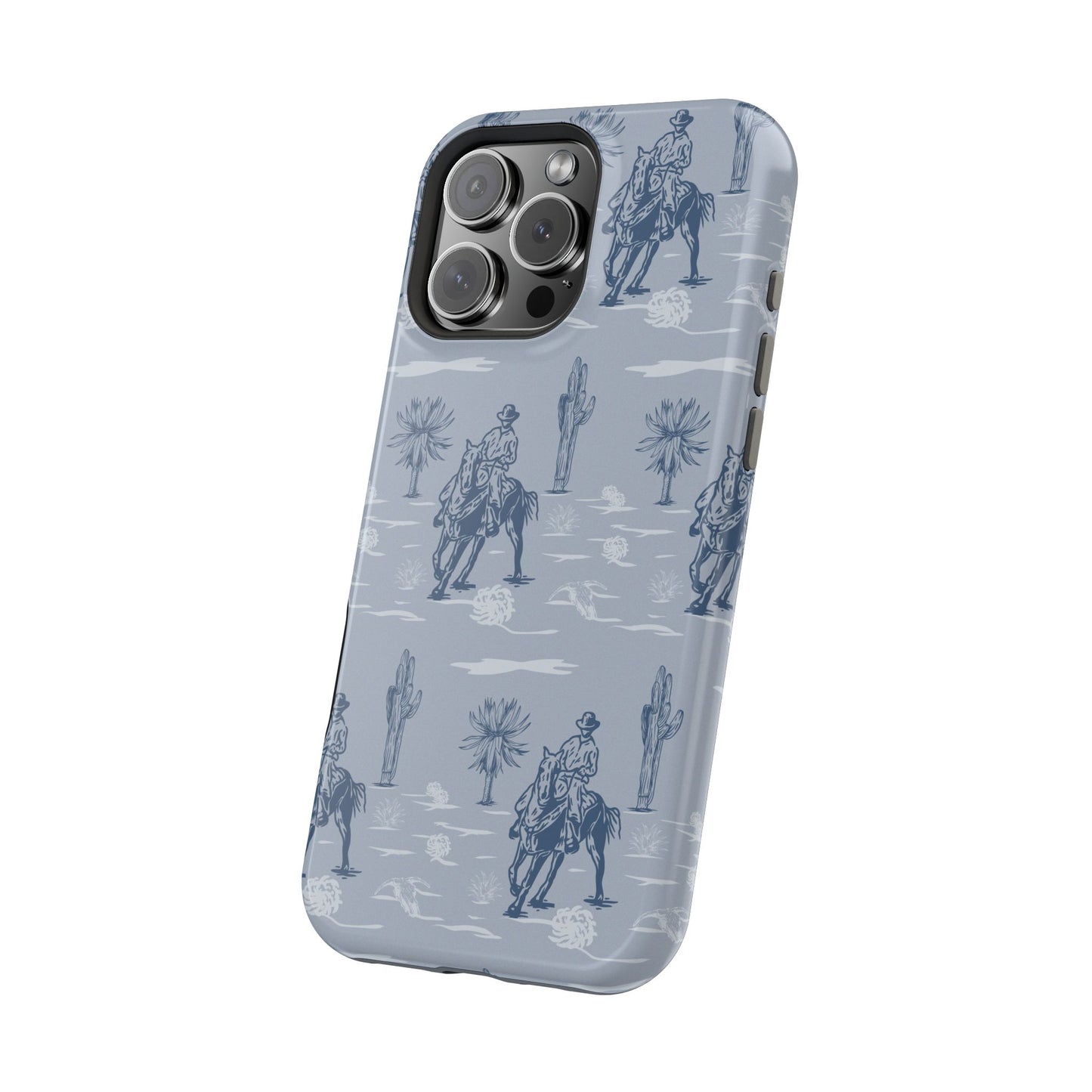 iPhone Case - Blue Cowboy and Cactus Western Themed MagSafe Tough Case