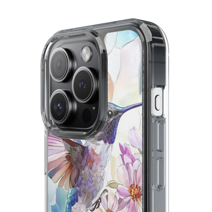 Clear Hummingbird Phone Case - Floral Stained Glass Design, Wireless Charging Compatible