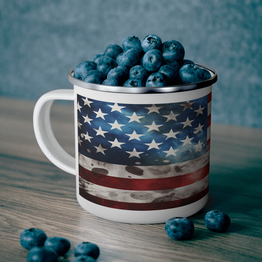 12oz American Flag - Enamel Camping Mug