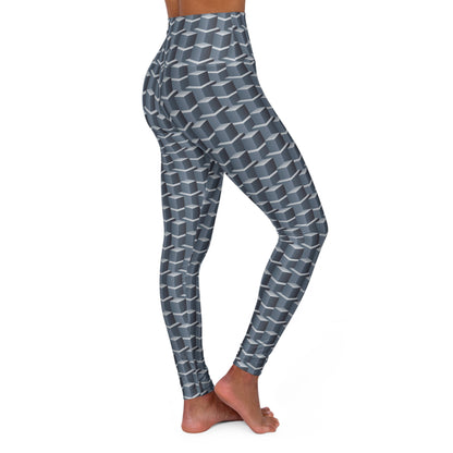 Building Blocks High Waisted Yoga Leggings – 3D Geometric Grey Cube Print