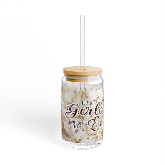 Girl Boss 16oz Sipper Glass With Lid and Straw Back, Boss Lady Can Glass, Female Empowerment 16oz Glass Libbey Cup, Glass with Bamboo Lid