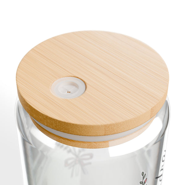 Personalized August Flower 16oz Can Glass - Stylish Sipper with Bamboo Lid and Straw