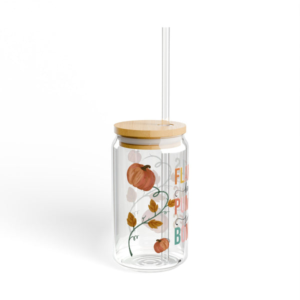Fall Glass Can, Pumpkins 16oz Libbey Glass, Hayride Iced Coffee Cup, Fall Themed, Glass Tumbler Cup with Lid & Straw, Sweater Season