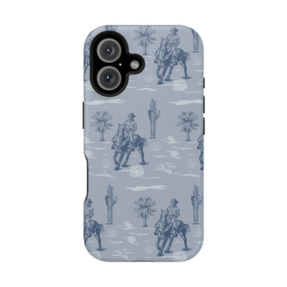 iPhone Case - Blue Cowboy and Cactus Western Themed MagSafe Tough Case