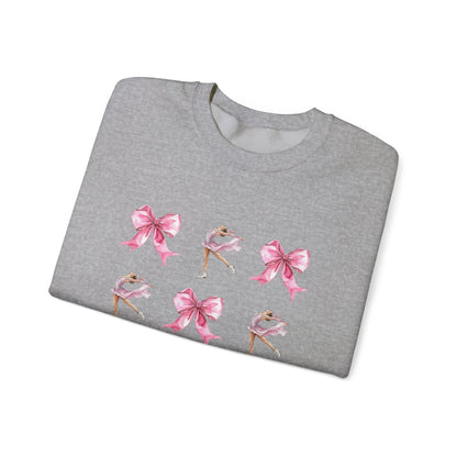 Coquette Bow & Figure Skating Crewneck Sweatshirt | Soft Fleece Balletcore Aesthetic Pullover