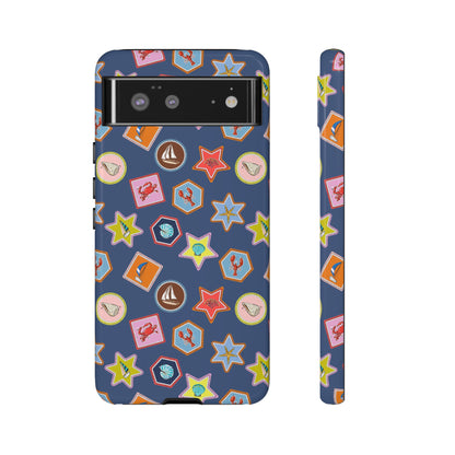 Lobsters Sailboats and Seashells on Navy Blue Phone Case