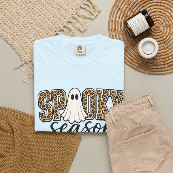 Spooky Season Leopard Print Ghost Halloween Graphic T-Shirt