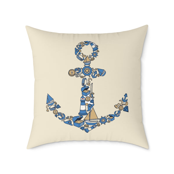 Nautical Anchor - Indoor Coastal Decor Throw Pillow