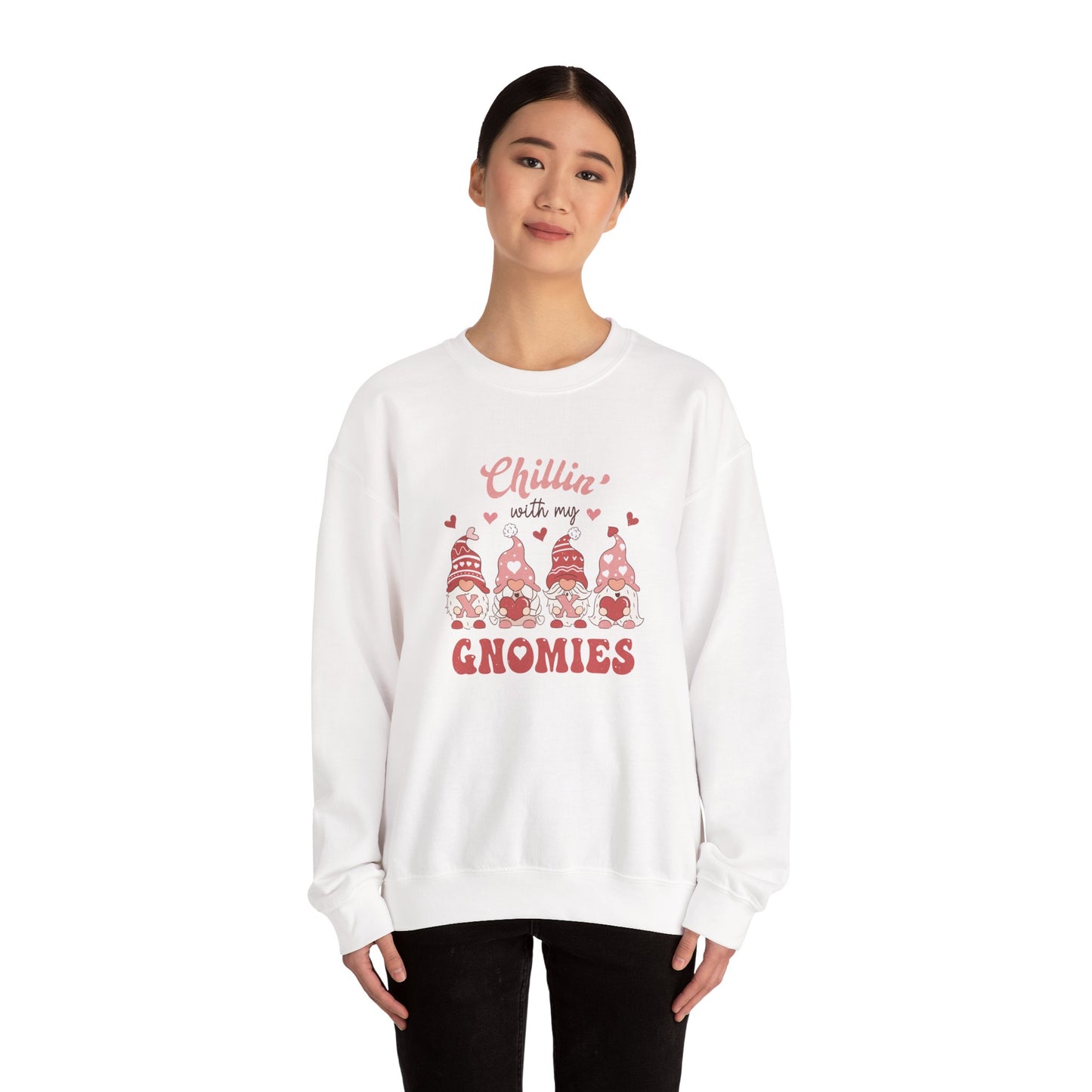 Chillin With My Gnomies Sweatshirt Women’s Valentine’s Day Gnome Crewneck Cute XOXO Heart Pullover Funny Galentine’s Gift