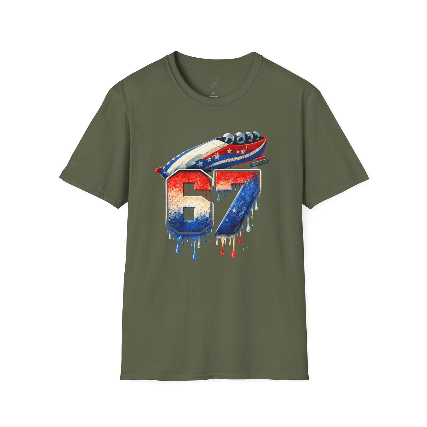 67 Bobsled Team USA T-Shirt - Patriotic Red White Blue Drip Graphic - Winter Sports Streetwear - Gildan Softstyle Men Women