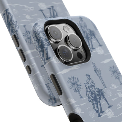 iPhone Case - Blue Cowboy and Cactus Western Themed MagSafe Tough Case